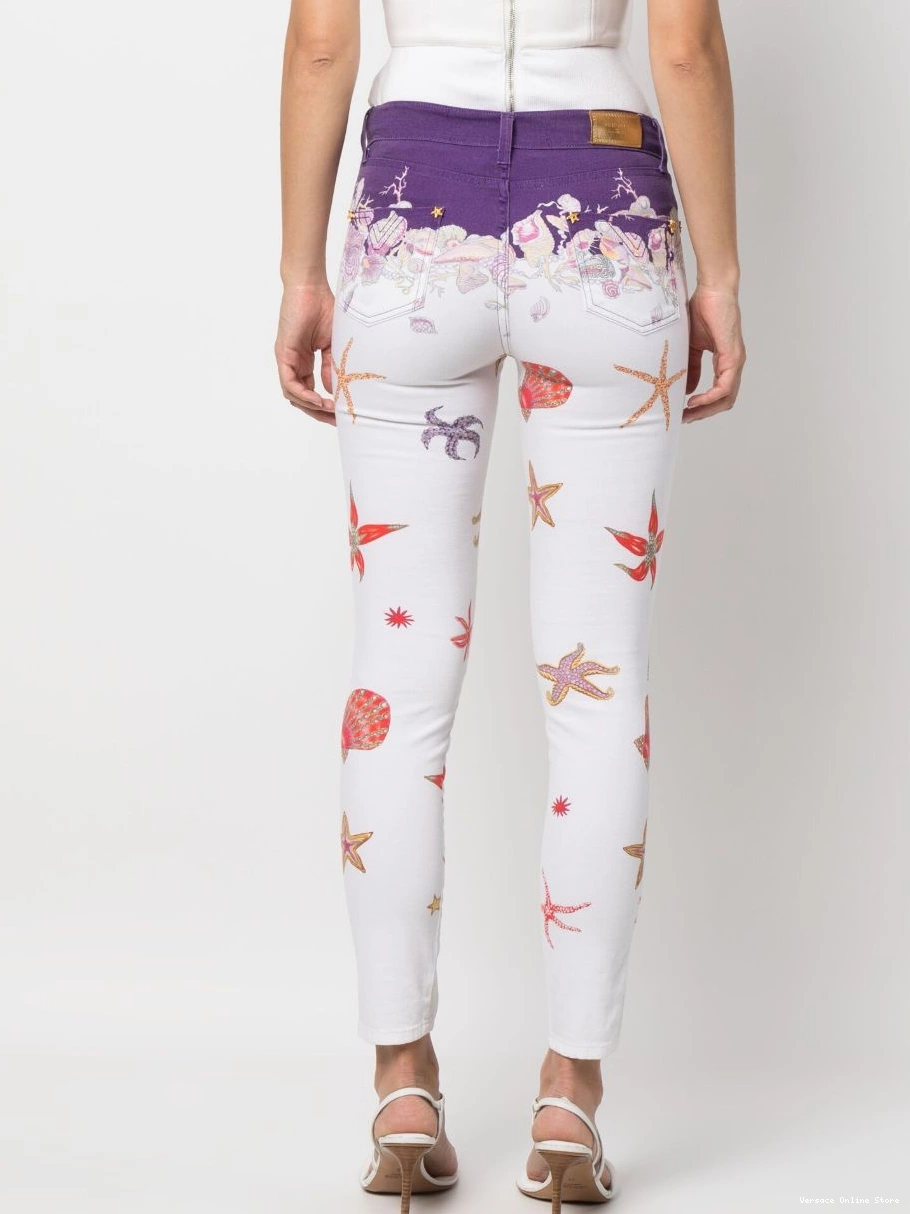 Cheap life Women jeans sea Versace print skinny low-rise 0715
